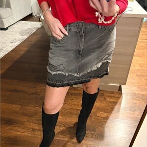 Frame Denim Women's Charcoal Distressed Mini Skirt